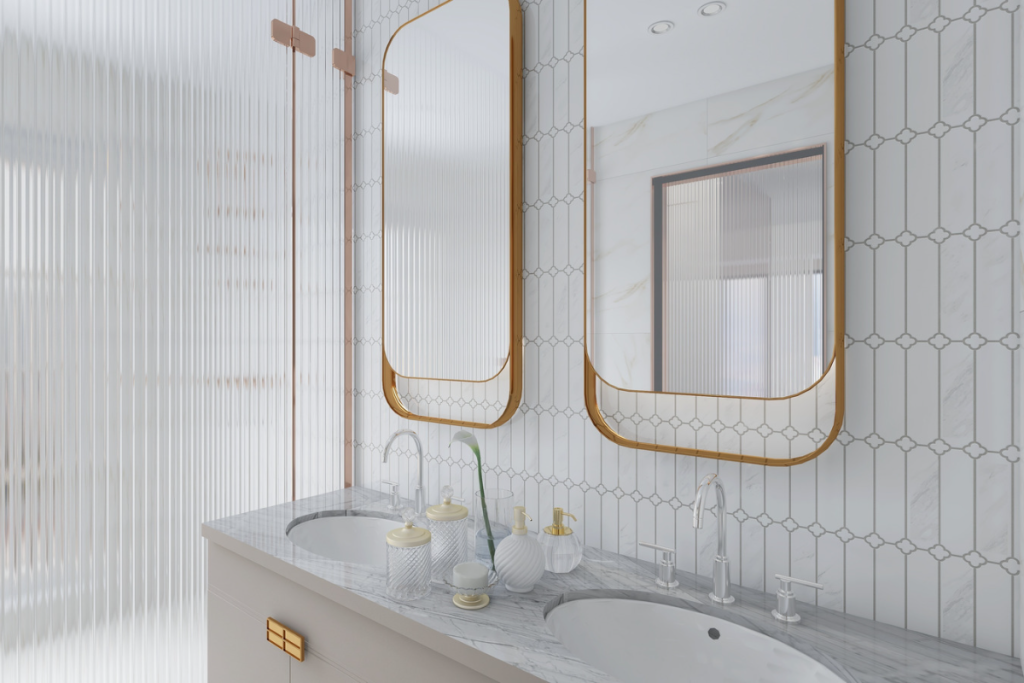 płytki marmuropodobne cecile marble raw decor w eleganckiej łazience